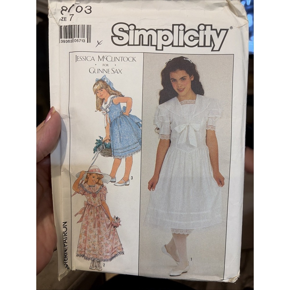 Vintage Simplicity Pattern 8703 Girls Size 7 Jessica McClintock For Gunne Sax